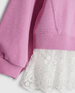 Girls Pink Tres Chic Lace Hem Sweatshirt