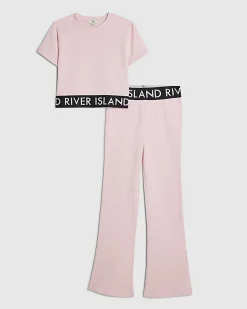 Girls Pink T-Shirt And Flared Leggings Set