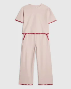 Girls Pink Whipstitch T-Shirt Set