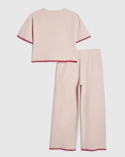 Girls Pink Whipstitch T-Shirt Set