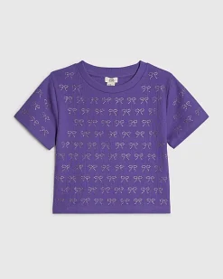 Girls Purple Bow Diamante T-Shirt