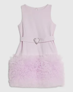 Girls Purple 3D Organza Hem Dress