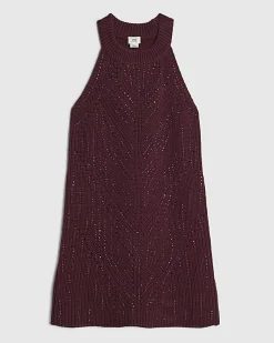 Girls Purple Embellished Knitted Dress