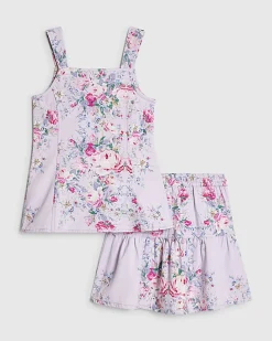 Girls Purple Floral Waistcoat Cotton Set