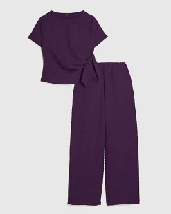 Girls Purple Knot Front T-Shirt Set