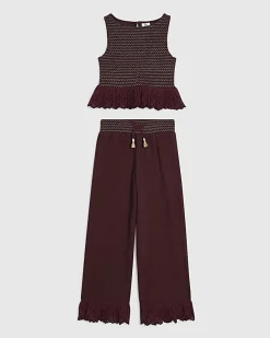 Girls Purple Peplum Top Trousers Set