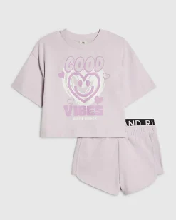 Girls Purple Smile T-Shirt and Shorts Set