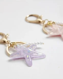 Girls Purple Starfish Keyrings Set