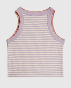 Girls Purple Stripe Sequin Floral Tank Top