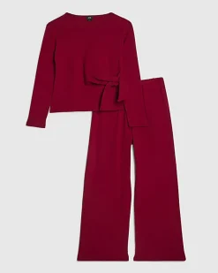 Girls Red Cosy Ribbed Sweatshirt Set