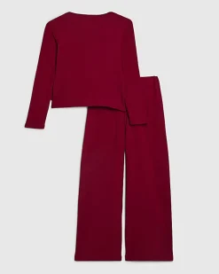 Girls Red Cosy Ribbed Sweatshirt Set