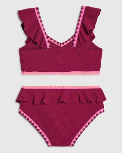 Girls Red Frill Whipstitch Bikini Set