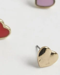 Girls Red Heart Studs Pack Of 3