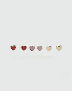 Girls Red Heart Studs Pack Of 3