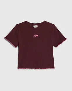 Girls Red Lettuce Hem Crop T-Shirt