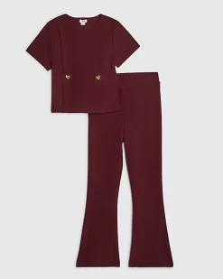 Girls Red Ponte T-Shirt Set