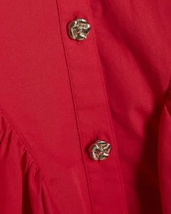 Girls Red Poplin Belted Shirt Dress