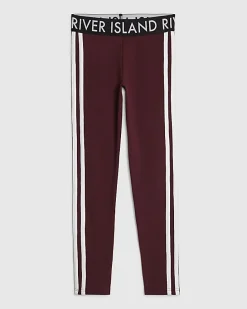 Girls Red Side Stripe Leggings