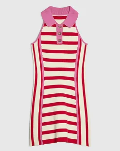 Girls Red Sleeveless Striped Dress