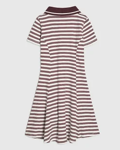 Girls Red Stripe Ribbed Zip Polo Dress