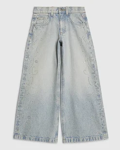 Girls Side Embellished Wide Leg Jeans