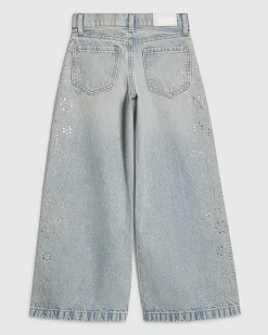 Girls Side Embellished Wide Leg Jeans