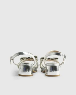 Girls Silver Diamante Bow Heeled Sandals