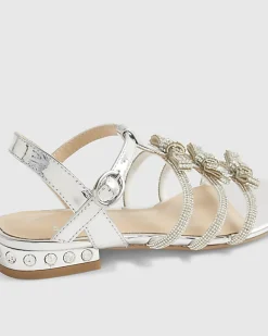 Girls Silver Diamante Heel Flat Sandals