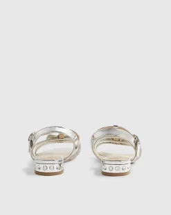 Girls Silver Diamante Heel Flat Sandals