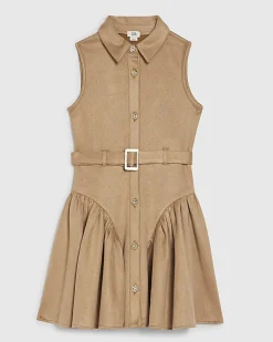 Girls Tan Faux Suede Sleeveless Prom Dress