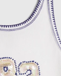 Girls White 83 Sequin Tank Top
