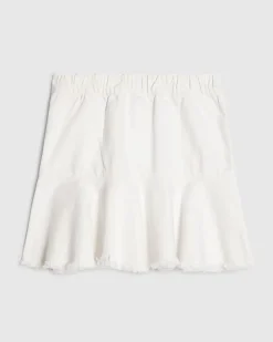 Girls White Asymmetric Denim Skirt