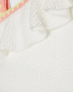 Girls White Asymmetric Neon Whipstitch Bikini