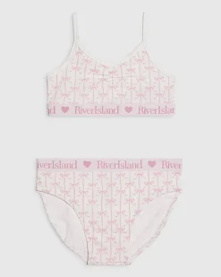 Girls White Bow Crop Top And Brief Set