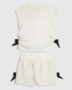 Girls White Bow Tank Top And Shorts Set