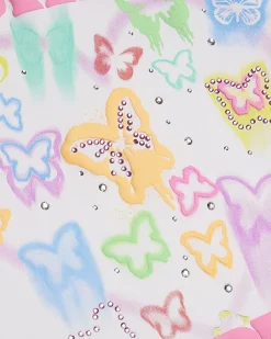 Girls White Butterfly Boxy T-Shirt