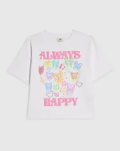 Girls White Butterfly Boxy T-Shirt