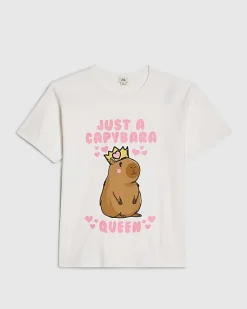 Girls White Capybara Queen T-Shirt