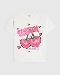Girls White Cherry Gamer T-Shirt