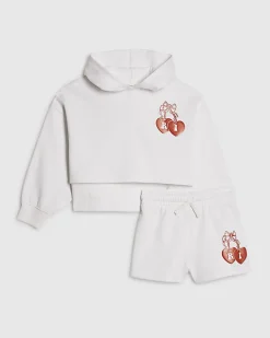 Girls White Cherry Hoodie And Shorts Set