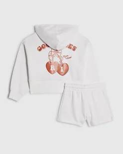 Girls White Cherry Hoodie And Shorts Set