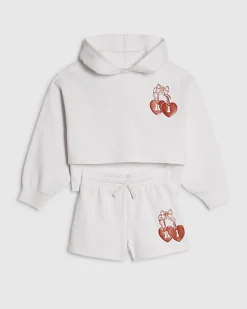 Girls White Cherry Hoodie And Shorts Set