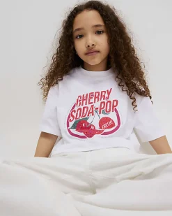 Girls White Cherry Soda Cropped T-Shirt