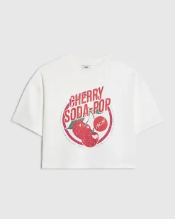 Girls White Cherry Soda Cropped T-Shirt