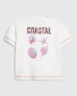 Girls White Coastal Whipstitch T-Shirt