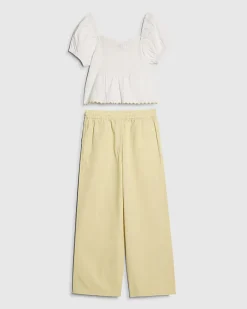 Girls White Collared Top And Jeans Set