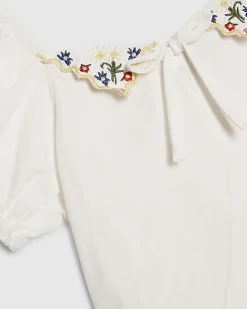 Girls White Collared Top And Jeans Set