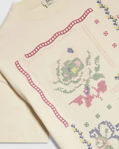 Girls White Cross Stitch Floral T-Shirt