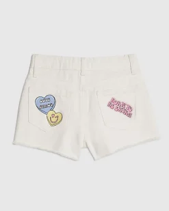 Girls White Denim Love Heart Shorts