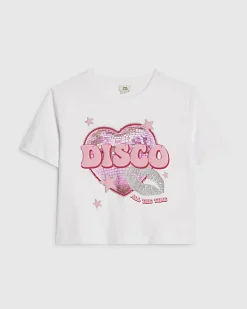 Girls White Disco All The Time Crop T-Shirt
